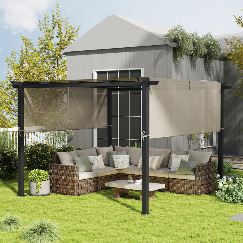 10 pi. L 10 pi. Pergola d'extérieur en acier avec abat-jour beige