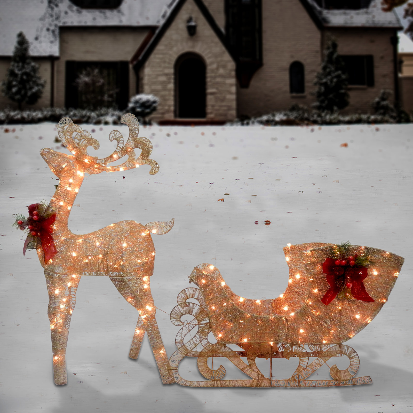 The Holiday Aisle® Reindeer and Santas Sleigh with LED Lights