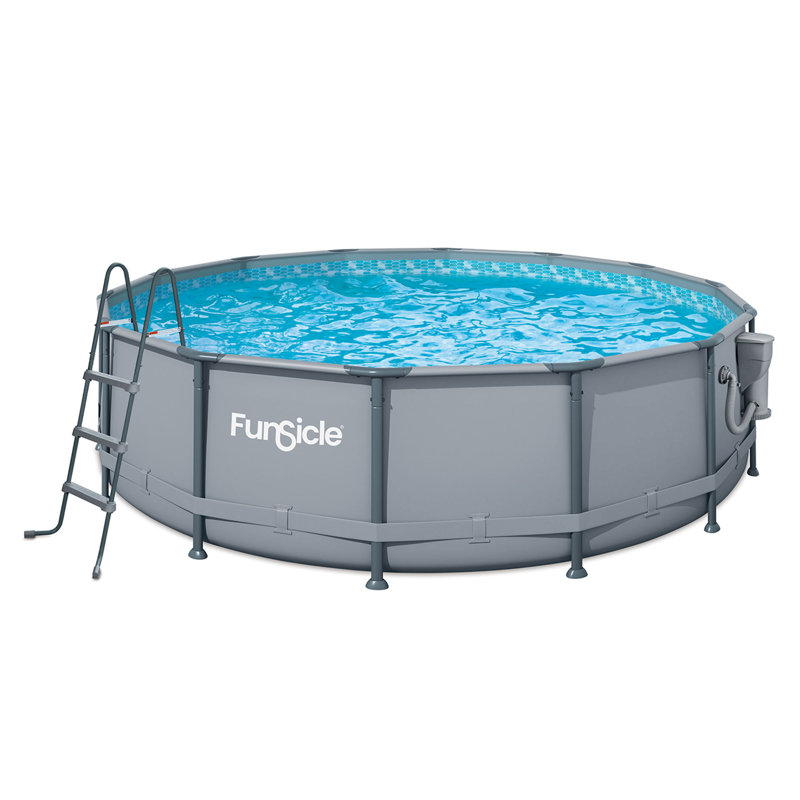Piscine à cadre rond Oasis 14 pi x 42 po avec couverture de débris 14 pi Funsicle, gris