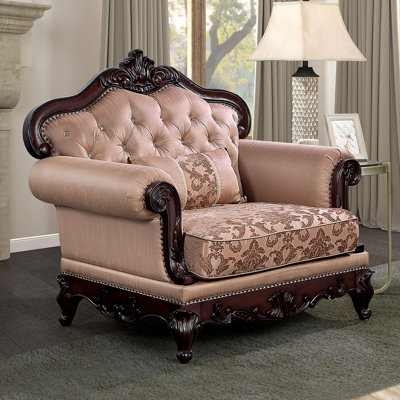 Coussin à accoudoirs arrondis avec accoudoirs à garniture cloutée de style traditionnel cerisier foncé et brun clair inclus