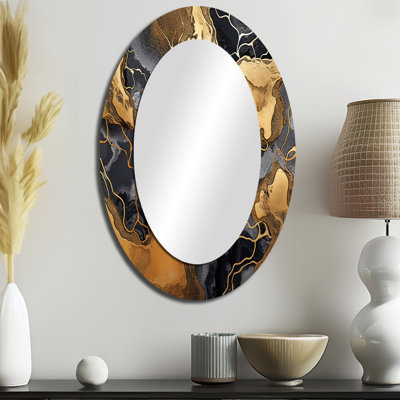 Miroir mural ovale en métal doré et gris scintillant Galaxies I