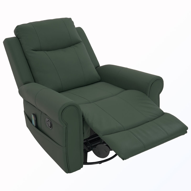 Fauteuil inclinable manuel pivotant à 270 ° avec massage et chauffage et poche latérale, Similicuir vert