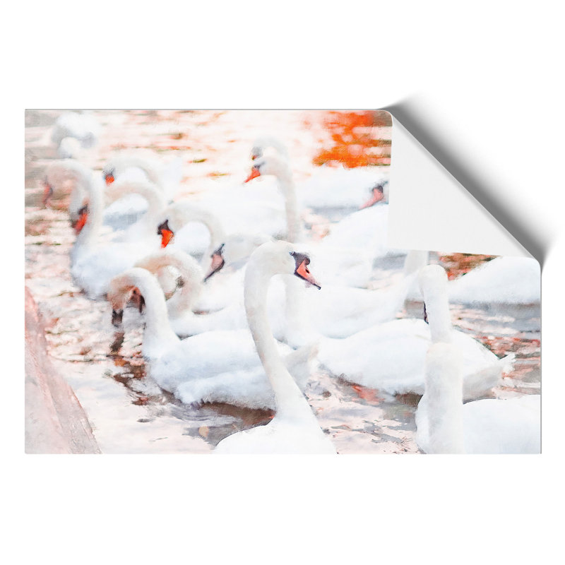 White Swans Painting - Frameless Print, 21cm H x 30cm W x 0.1cm D