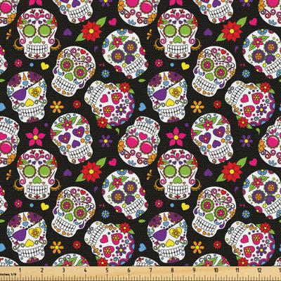 Genovese All Souls Day Floral Colourful Sugar Skulls Fabric