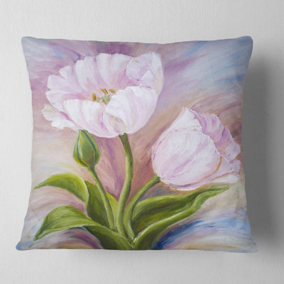 White Tulips - Floral Printed Pillow