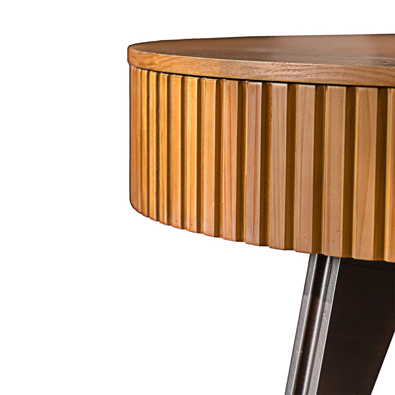 Table basse ronde avec rangement, 15.74' H x 39.41' L x 39.41' W, Naturel, Noir