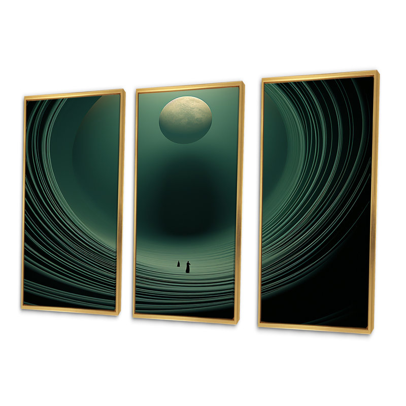 Emerald Enceladus Outer Space I - Our Solar System, impression d'art mural, Cadre flottant doré, H 32 po x l 48 po x P 1 po