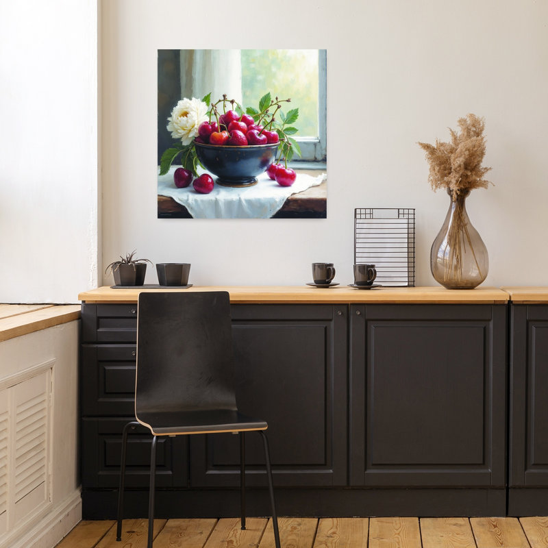 Art mural contemporain, cerise et fruits, H 18 po x l 18 po