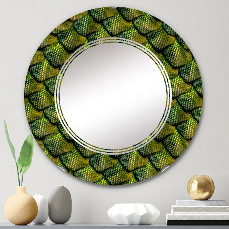 Motif 3D peau de serpent verte - miroir mural animaux, 24 po x 24 po
