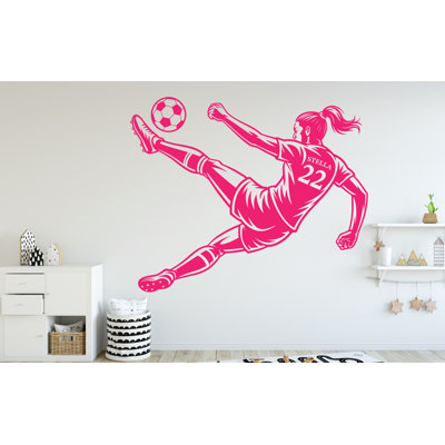 Décalcomanie murale Soccer Girl, autocollant mural nom personnalisé Soccer, art mural cadeau personnalisé, chambre d'enfant, décoration pour chambre de bébé 252DRE