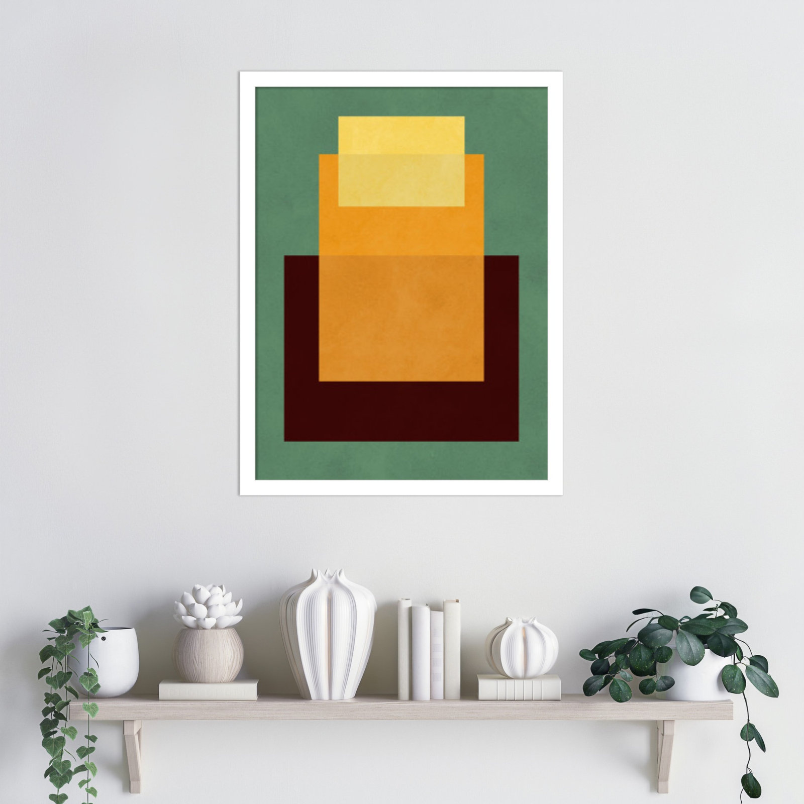 Overlapping Geometry 10 Print, Green/Orange, 21" H x 16" W, White