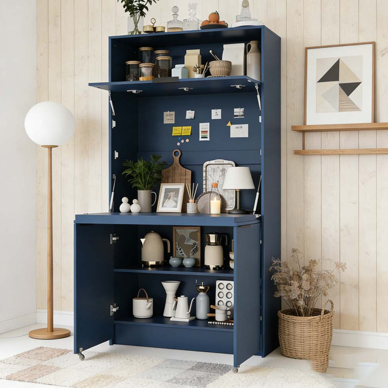 69''H Buffet with Hutch and Foldable Workstation, Multifunctional Storage Cabinet Cupboard with Adjustable Shelf and Power Outlet