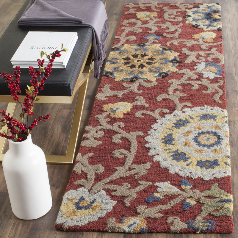 Tapis en laine à motif floral touffeté à la main Ferrera, Tapis de couloir 2 pi 3 po x 10 pi