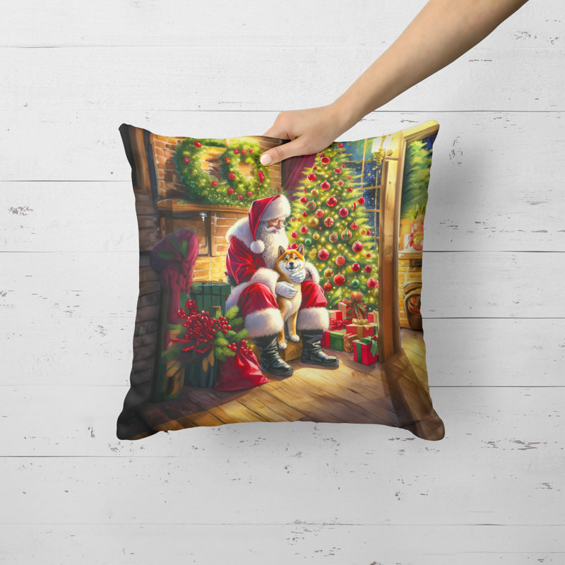 Coussin Shiba Inu and Santa Claus, H 18 po x l 18 po