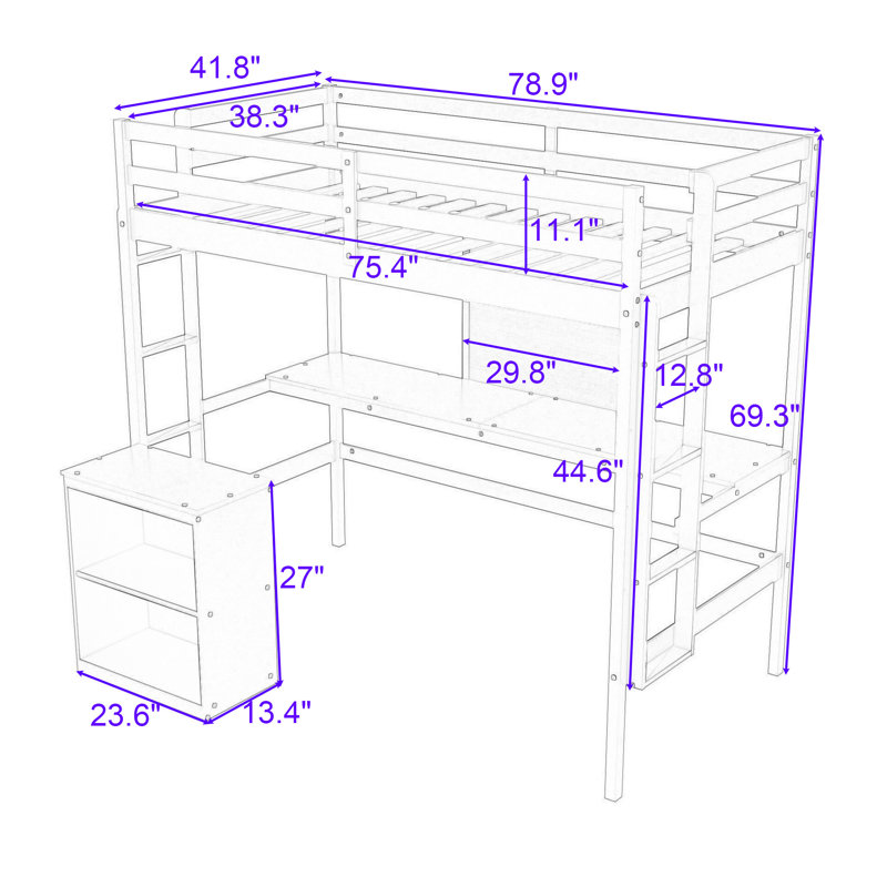Lit mezzanine avec bureau intégré Ghala par Harriet Bee, Espresso, Simple