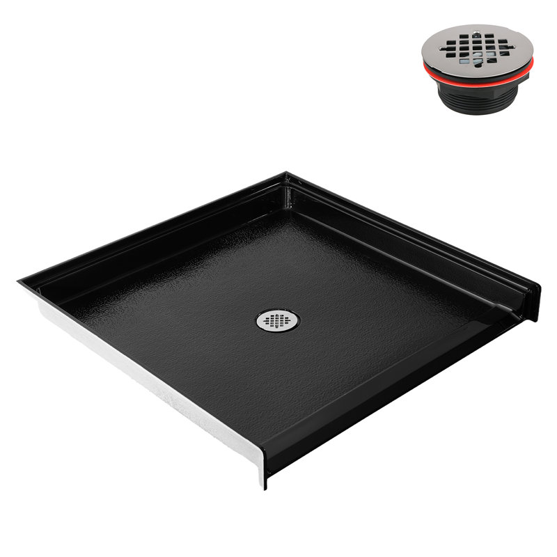 38 in. x 38 in. ADA Compliant Alcove Acrylic Shower Base in Glossy Black With Center Drain, Drain Included, Glossy Black
