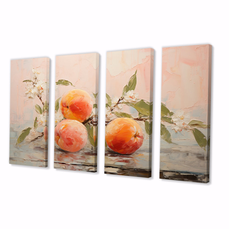 Fruit, pêche abstraite sur toile, 4 pièces