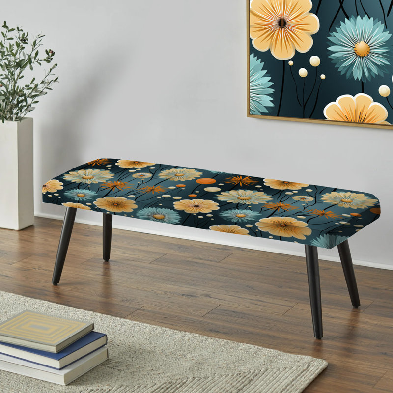 Mod Botanical Delight - Banc rembourré noir Mid-Century