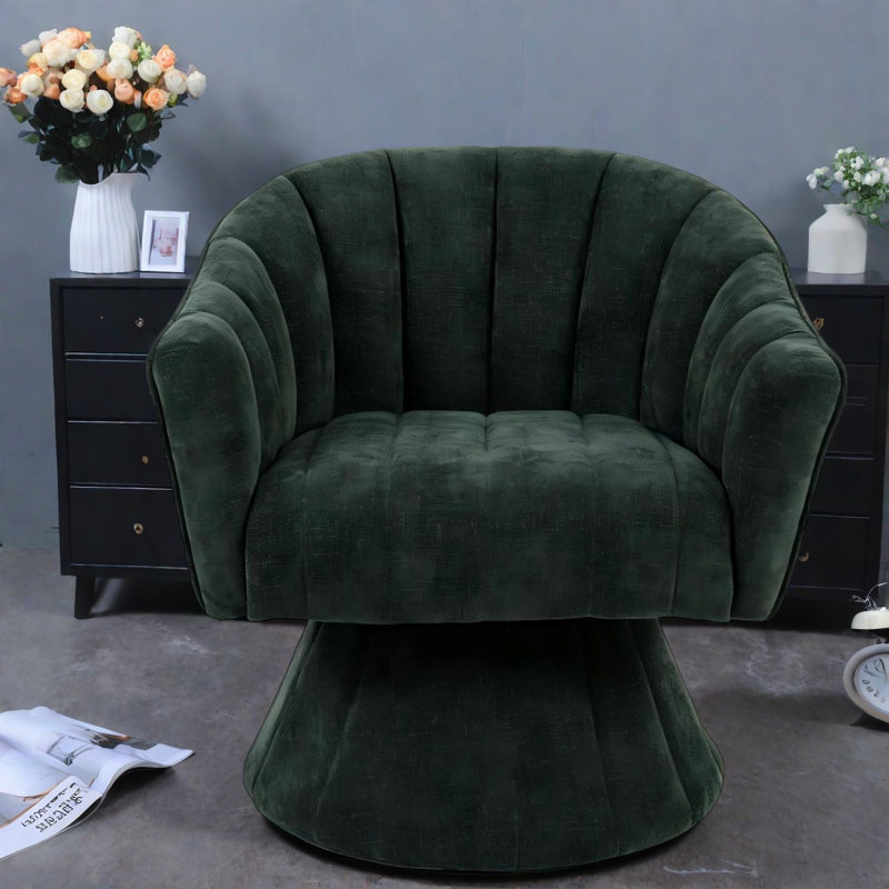 Chaises d'appoint pivotantes, fauteuil demi-tonneau moderne en tissu vert pour bureau personnel