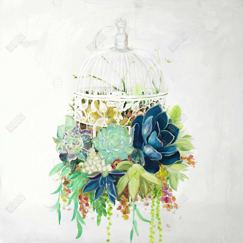 Cage à oiseaux exotique avec toile de cactus | Décoration florale pour chambre à coucher