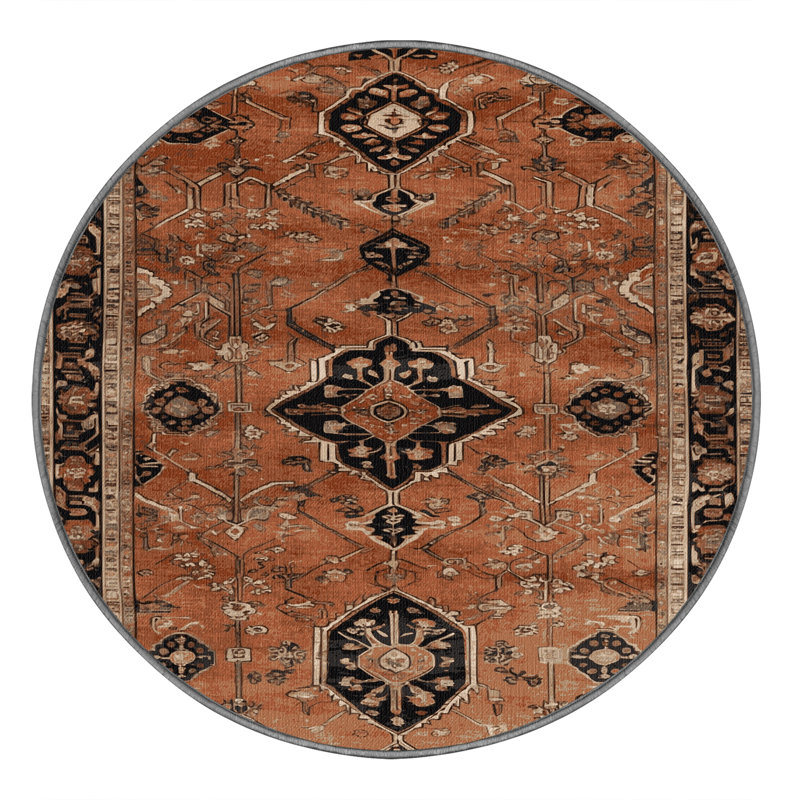 Tapis brun lavable à la machine, Rond 6 pi