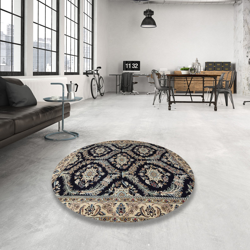Tapis bleu/beige traditionnel Peirson, Rond 5 pi