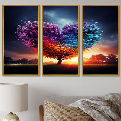 «Blossoming Tree Heart Glorious Sunset», ensemble de reproduction d'art mural arbre
