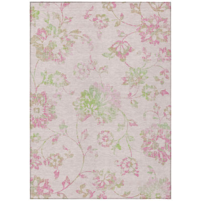 Tapis intérieur lavable floral 10 pi x 14 pi rose et vert artichaut