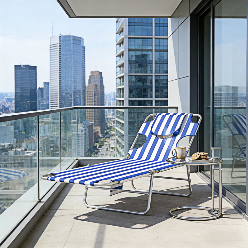 Outdoor Folding Chaise Lounge Chair Adjustable Back Tanning Chair, Blue