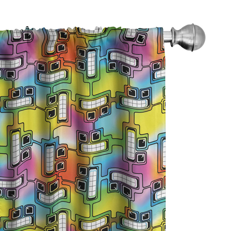 Hippie Digital Fun Characters Semi-Sheer Rod Pocket Curtain Panels, 28" x 95"