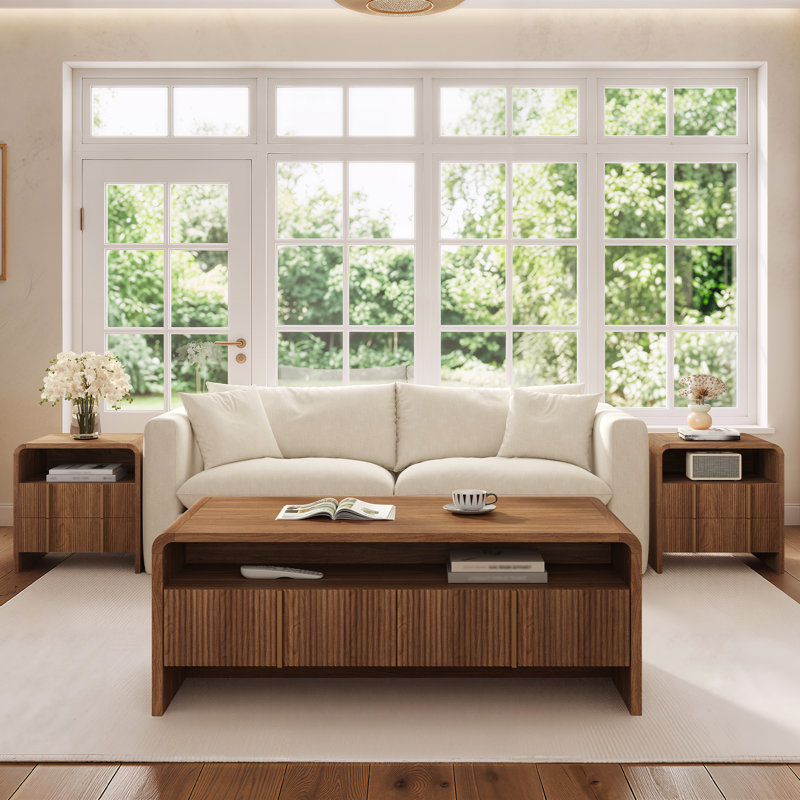 Ensemble de tables basses 3 pièces Modern, cannelé et beaucoup de rangement, brun, Brun