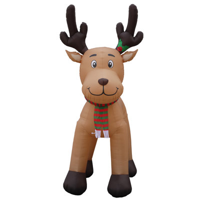 15 Foot Huge Tall Lighted Christmas Reindeer with Scarf Indoor / Outdoor Holiday Blow Up Yard Garden Decoration