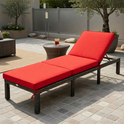 Chaise longue réglable en rotin d'extérieur avec coussin amovible - Structure noire, options brun / rouge / turquoise - Osier PE résistant aux intempéries pour le patio, la piscine et le jardin