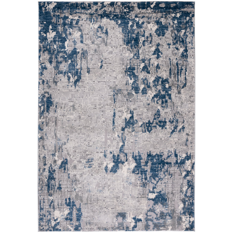 Eliesel Abstract Grey/Blue Area Rug, Rectangle 3'3" x 5'