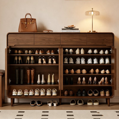 62.99"Brown Solid Wood Home Shoe Cabinet