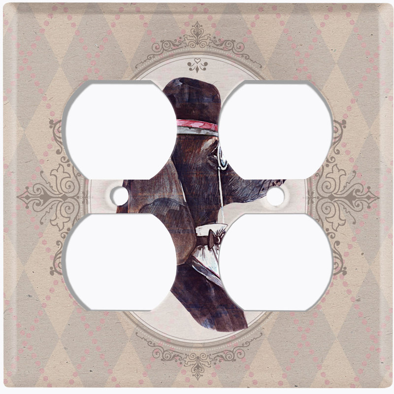 Metal Light Switch Plate Outlet Cover (Tuxedo Fancy Long Ears Dog Plaid Beige Frame - Single Toggle)