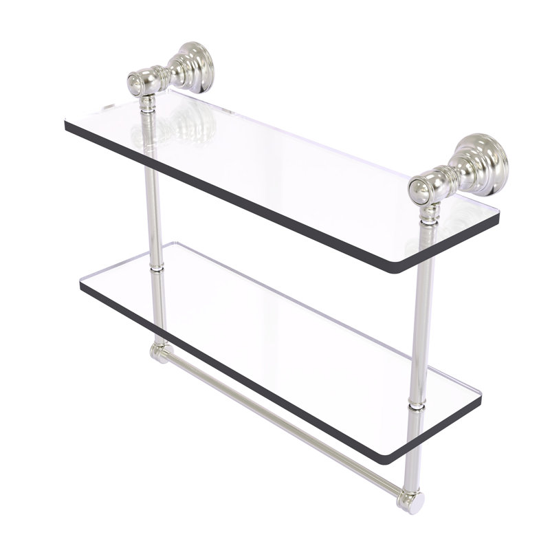 Étagère en verre 2 pièces avec barre à serviettes Freyja, H 5,54 po x l 16 po x P 9,5 po, Nickel satiné