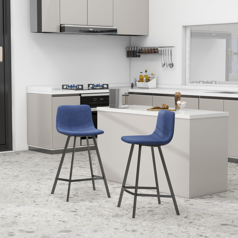 Tabouret de comptoir 35 po avec assise et repose-pieds en acier inoxydable, Bleu paon
