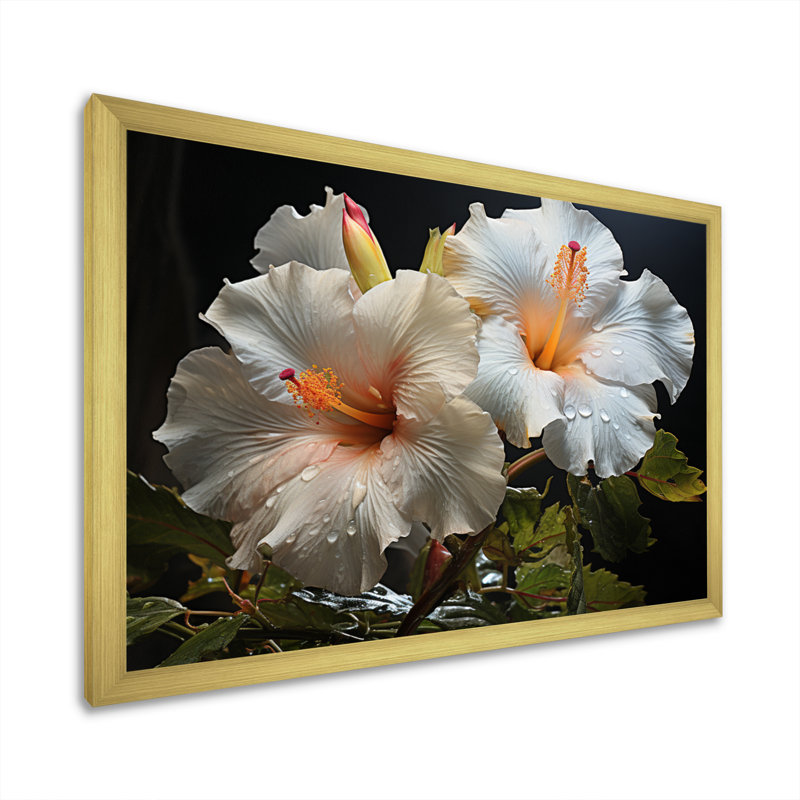 Hibiscus Field - Floral Canvas Prints, H 34 po x l 44 po x P 1,5 po, Encadrement doré