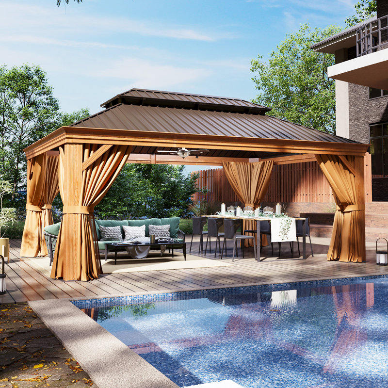 16 pi L 12 pi. D Pavillon de jardin à double toit en métal avec cadre en aluminium