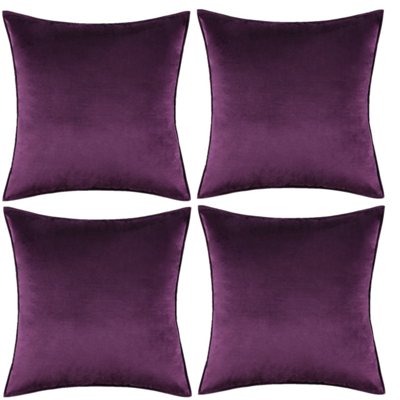 Set Of 4 Throw Velvet Cushion Covers, Purple, 18"H x 18"W