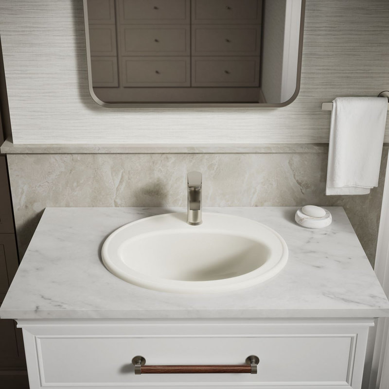 Pennington Ceramic Oval Drop-In Bathroom Sink with Overflow, Biscuit, Single