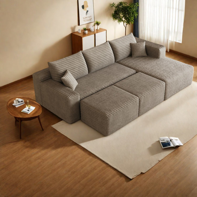 Canapé modulaire en velours côtelé 95 po Compression