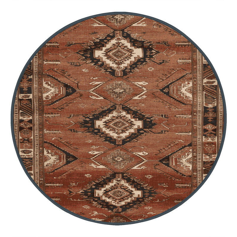 Machine Washable Persian Brown Area Rug, Round 8'