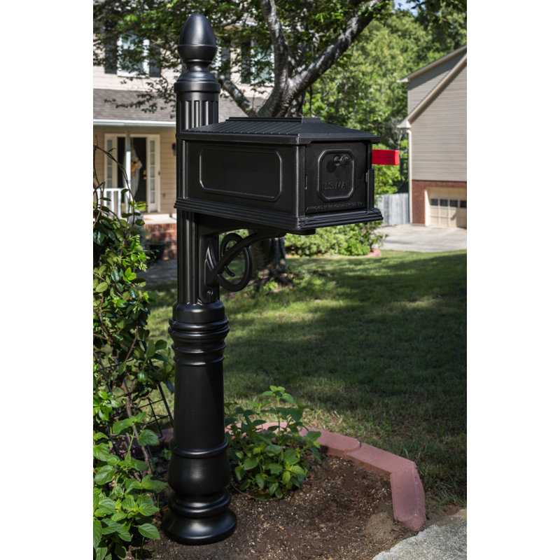 Stratford Black Plastic Mailbox and Post Combo