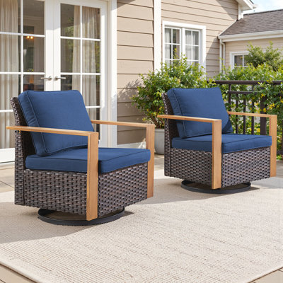 Outdoor Swivel Patio Chair With Cushions (Set Of 2)