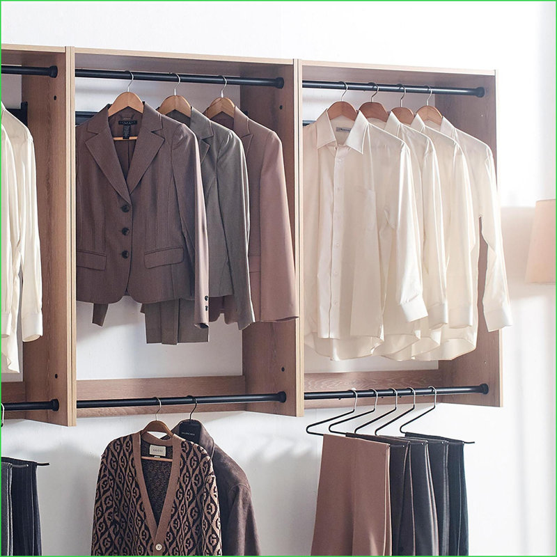 Closet Systems | Devi Modern Oak Wall-Mounted Modular Wood Closet | Oak | Wood, Brown
