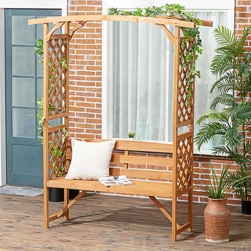 Banc de jardin Outsunny, arche avec pergola et 2 treillis, Brown
