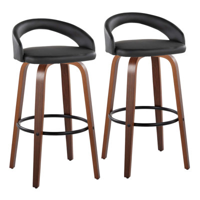 Contemporary Fixed-Height Swivel Bar Stool Set with Velvet Upholstery and Metal Footrest