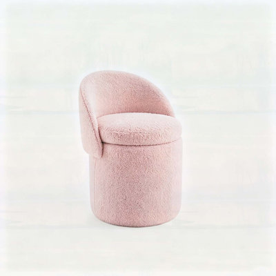 Comfortable Sherpa Fabric Makeup Stool with Storage and Adjustable Backrest for Small Spaces